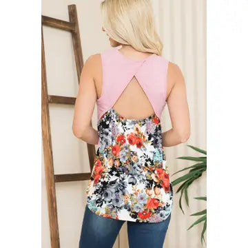 Floral Contrast Open Back Tank Tunic Confident Women's High - fashion