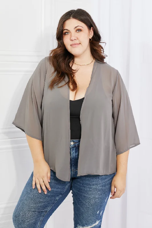 Just Breathe Chiffon Kimono in Grey Relaxed Women's Beachy