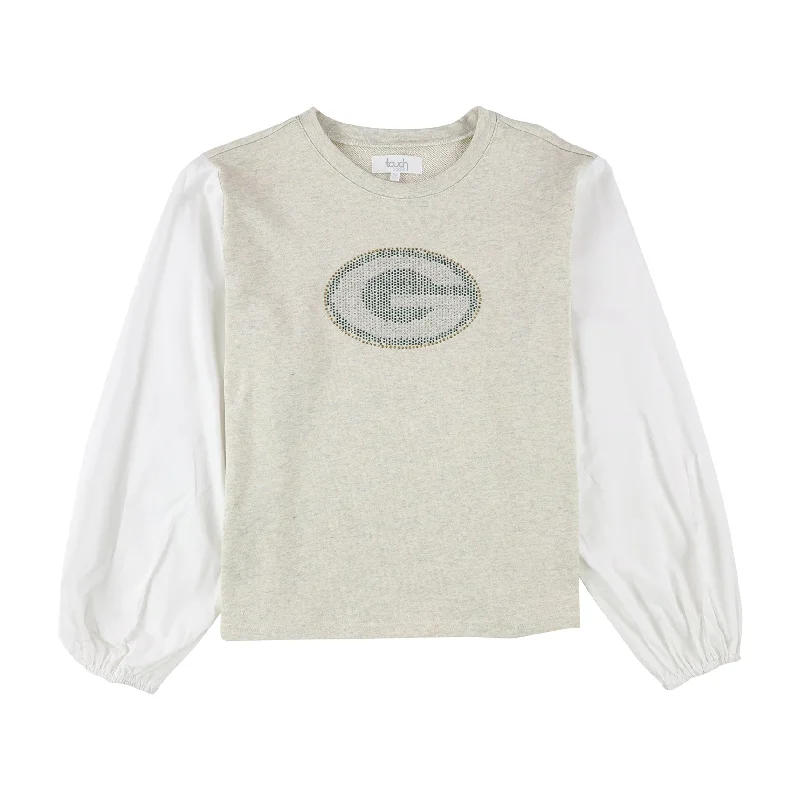 Touch Womens Green Bay Packers Embellished T-Shirt, Off-White, Medium Disco