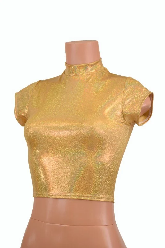 Gold Short Collar Crop Top Youthful Women's Anime - inspired