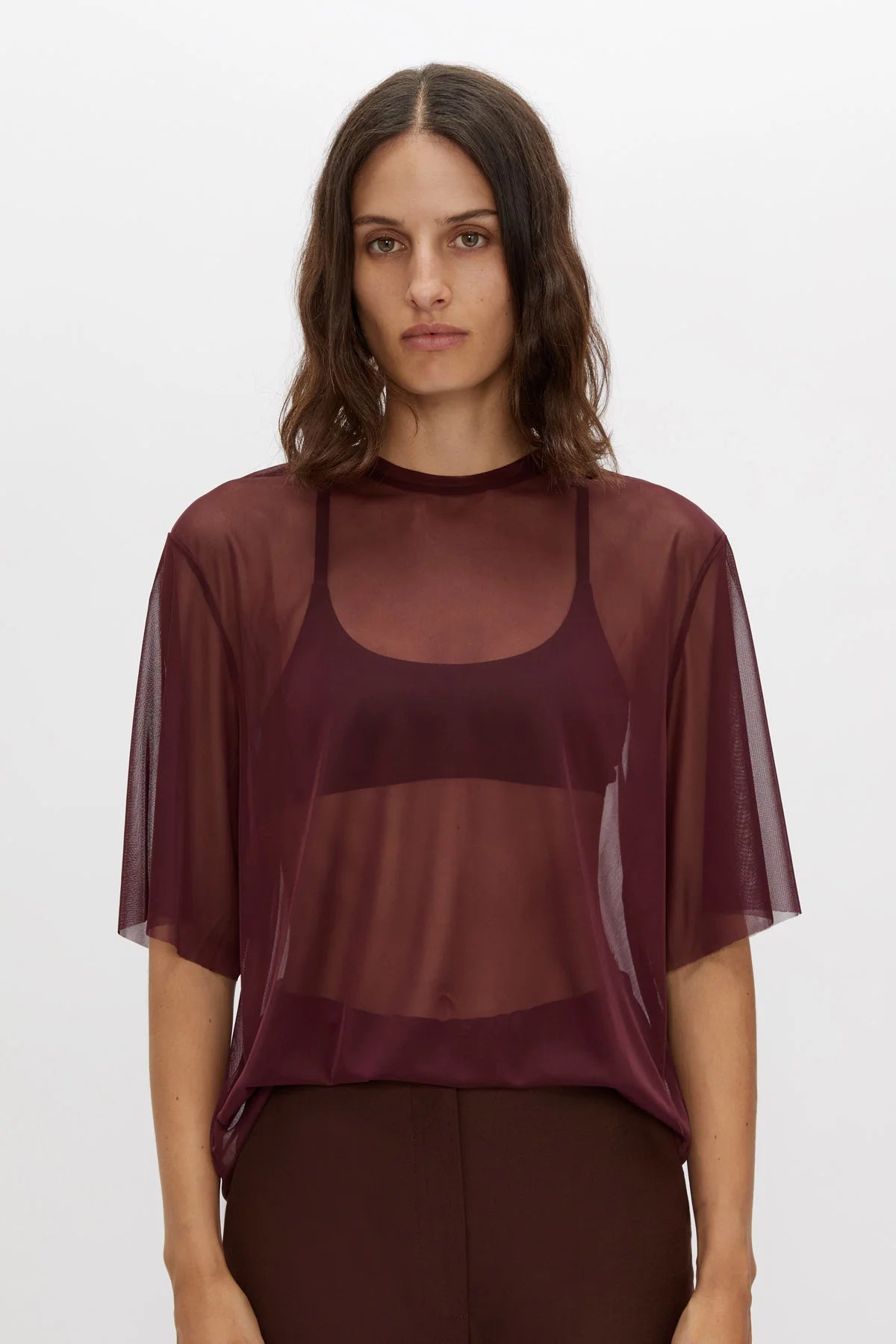 ENIGMA SHEER TOP - BURGANDY Trendy Women's 