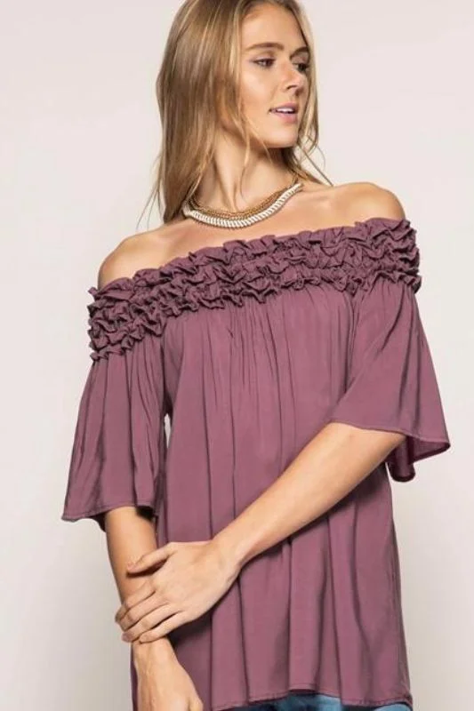 She + Sky Ruffle Me Up Blouse - Mauve Laid - back Women's Style