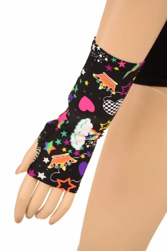 Short Fingerless Gloves in Unicorns & Rainbows Feminine Women's Soft 