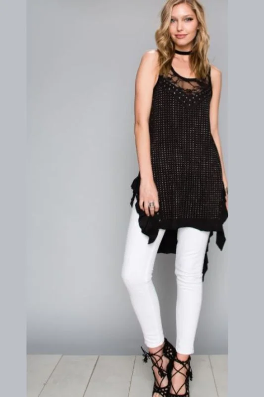Vocal Hi Lo Shabby Chic Tunic - Black Casual Women's Japanese 