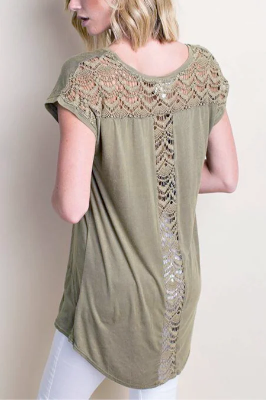 L Love Crochet Hi Lo Top - Olive British Gentlewoman Style