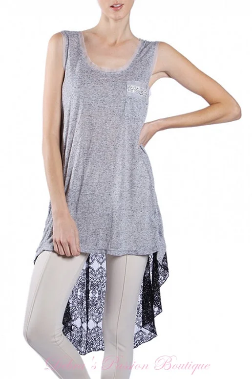 A'Reve Boho Shabby Chic Heather Beads Hi Lo Tank - Grey Luxurious Women's High -  end