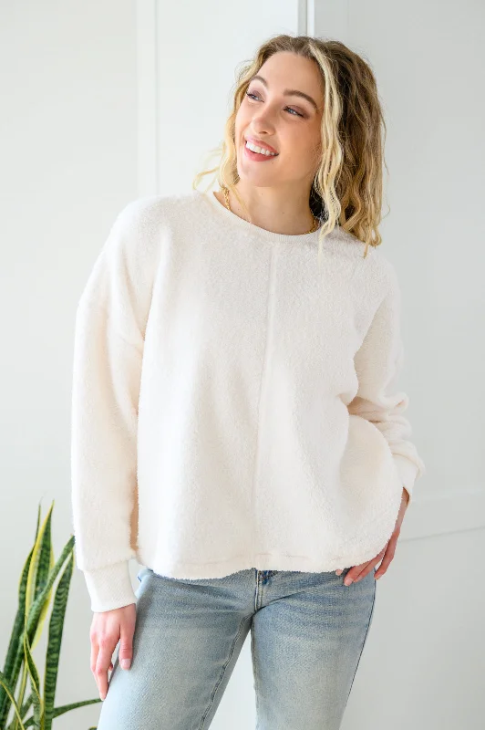 Fuzzy Cuddles Sweater in Off White Preppy Women's College