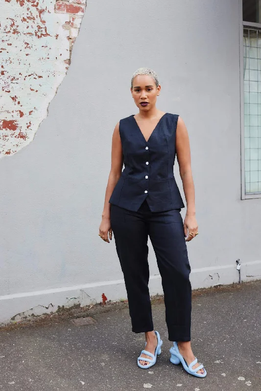 Mpito Vest Black Linen Compression