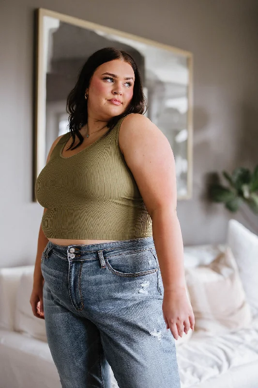Relevant Ribbed Seamless Reversible Tank in Moss Sophisticated Women's Tailored