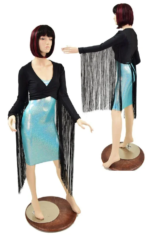 Wrap and Tie Crop Top with 30" Fringe Elegant Women's 