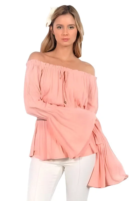 Christie Off Shoulder Peasant Top - Salmon Pink Youthful Women's Anime - inspired
