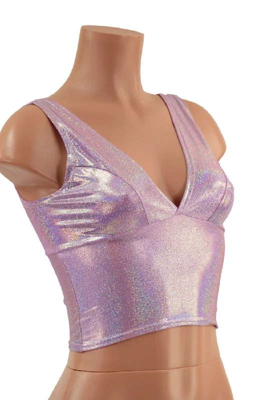 Midi Length Starlette Bralette in Lilac Holographic Feminine Women's Soft 