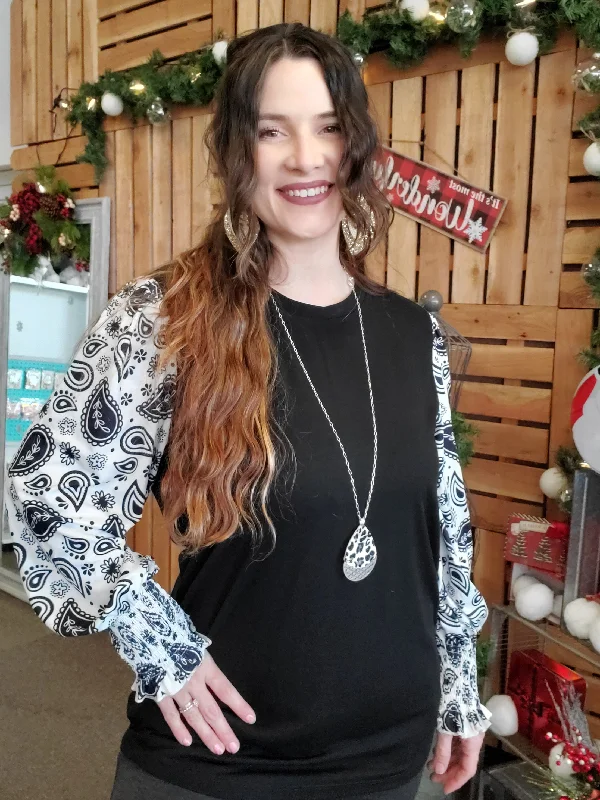 Paisley Print Bubble Sleeve Top Dynamic Women's High - energy