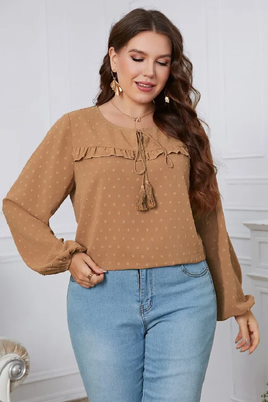 Plus Size Swiss Dot Frill Trim Blouse Refined Women's Velvet