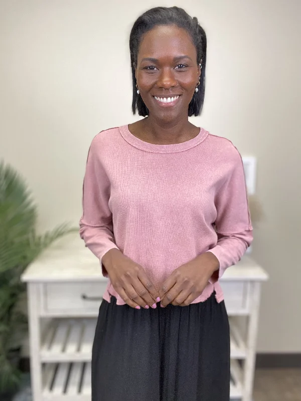 Sweet Smile Women's Textured Hi-Lo Long Sleeve Crop Top *Final Sale* Dapper Women's Bow - adorned