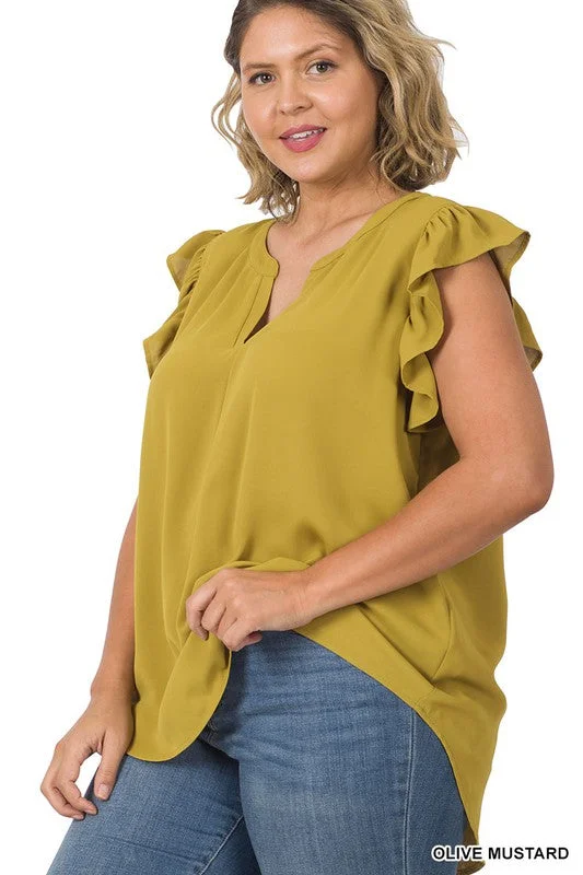 Ruffled Sleeve Hi Lo Top Casual Women's Japanese 